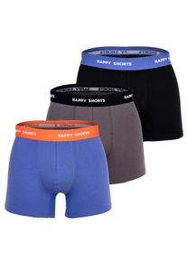 Boxershorts Happy Shorts "Boxershort 3er Pack", Herren, Gr. L, bunt (lila, schwarz, grau), Obermaterial: 95% Baumwolle CO. 5% Elasthan EL., Unterhosen Boxershorts