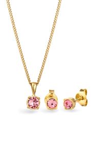Ohrring und Ketten Set Elli "Schmuckset Glas Kristalle Rose 925 Sterling Silber" Gr. 38, gold, Schmuck_Sets, Damen, 38, Ohrring und Ketten Set
