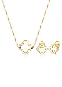 Ohrring und Ketten Set Elli "Schmuckset Kleeblatt 925 Sterling Silber" Gr. 40, gold, Schmuck_Sets, Herren, Blacklist, Silber 925 (Sterlingsilber), Ohrring und Ketten Set
