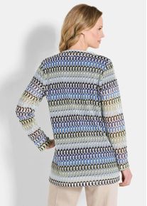 Kurzjacke GOLDNER "Kurzgr&ouml;&szlig;e Langarm Spitzenjacke aus Jersey", Damen, Gr. 25, blau (blau, stein, gemustert), Obermaterial: 100% Polyester PES., Modisch, figurumspielend, Gerade, Jacken Kurzjacke, Ringelverlauf in H&auml;kel-Optik