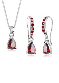 Ohrring und Ketten Set Elli "Schmuckset Ohrh&auml;nger Anh&auml;nger mit Zirkonia Tropfen aus 925 Sterling Silber" Gr. 45, rot, Schmuck_Sets, Herren, 45, Ohrring und Ketten Set