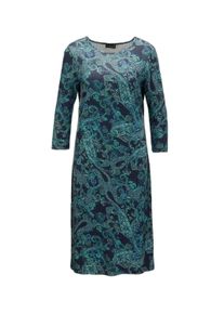 Jerseykleid GOLDNER "Elastisches Jerseykleid mit modischem Druck", Damen, Gr. 50, N-Gr, blau (marine, petrol, gemustert), Obermaterial: 85% Viskose CV. 13% Polyamid PA. 2% Elasthan EL., figurumspielend, Tubular, Kleider Jerseykleid, Farbbrillanter Paisleydruck