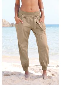 Strandhose Buffalo, Damen, Gr. 46, N-Gr, grau (taupe), Web, Obermaterial: 85% Baumwolle, 15% Leinen. B&uuml;ndchen: 95% Baumwolle, 5% Elasthan, unifarben, figurumspielend kn&ouml;chelfrei, Hosen Strandhose, aus Leinen-Mix, Leinenhose, Sommerhose, Strandmode, Topseller