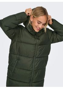 Steppmantel Only "ONLMONTANA LONG PUFFER JACKET NOOS OTW", Damen, Gr. XS, gr&uuml;n (forest night), Steppware, Obermaterial: 100% Polyester, leicht gl&auml;nzend, unifarben, regular fit ca. Mitte Wade, M&auml;ntel Steppmantel, Kunstfaser
