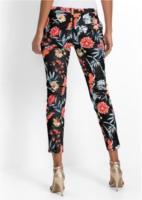 7/8-Hose bonprix, Damen, Gr. 46, N-Gr, schwarz gebl&uuml;mt, Obermaterial: 97% Baumwolle, 3% Elasthan, regular fit, Hosen 7/8-Hose, aus Baumwolle mit Elasthan, Regular Fit, femininer Stil
