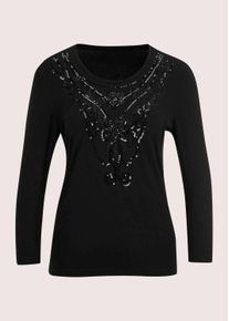 Madeleine Mode T-Shirt MADELEINE "Glanzshirt Funkelndes Oberteil mit Ziersteinen", Damen, Gr. 38, schwarz, Obermaterial: 92% Viskose CV. 8% Elasthan EL., Modern, Shirts T-Shirt, Glanz-Akzente