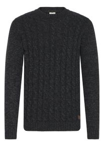 !Solid Strickfleece-Pullover SOLID "Strickpullover SDRicco", Herren, Gr. L, grau (dunkelgrau melange), Obermaterial: 70% Baumwolle CO recyc.. 30% Polyester Pol. recyc.., Pullover Strickfleece-Pullover