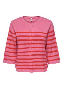 Strickjacke Only CARMAKOMA "CARVIOLA SS O-NECK CARDIGAN KNT", Herren, Gr. S, wild orchid stripes:high risk rot, mel, dtm fmop, Strick, Obermaterial: 68% Polyacryl, 28% Polyester, 4% Elasthan, gestreift, regular fit normal, Rundhals, Strickjacken Strickjacke
