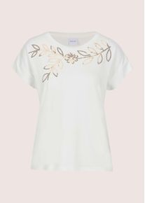 Madeleine Mode Kurzarmshirt MADELEINE "Blusenshirt Elegantes T-Shirt mit Glanzeffekten", Damen, Gr. 46, wei&szlig; (wollwei&szlig;), Obermaterial: 92% Viskose CV. 8% Elasthan EL., Modern, schmal, Shirts Kurzarmshirt, Pailetten