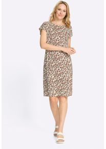 Sommerkleid Classic Basics "Jersey-Kleid", Damen, Gr. 42, Normalgr&ouml;&szlig;en, champagner, camel, bedruckt, Jersey, 100% Baumwolle, gebl&uuml;mt, gemustert, mehrfarbig, knielang, Rundhals, Kleider Sommerkleid