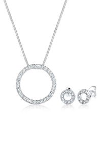Ohrring und Ketten Set Elli "Schmuckset Set Kreis Wei&szlig; 925 Sterling Silber, mit Kristallen von Swarovski" Gr. 45, silber, Schmuck_Sets, Herren, 45, Ohrring und Ketten Set