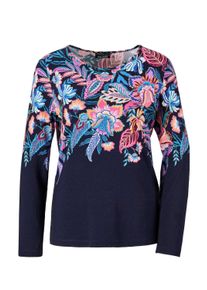 Print-Shirt GOLDNER "Druckshirt in kraftvollen Farben", Damen, Gr. 38, blau (dunkelblau, gemustert), Obermaterial: 96% Viskose CV. 4% Elasthan EL., figurumspielend, Sonstiges, Shirts Print-Shirt, Ohne