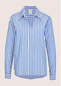 Madeleine Mode Langarmbluse MADELEINE "Streifenbluse Hemdbluse mit Streifenmuster", Damen, Gr. 44, wei&szlig; (wei&szlig;, azurblau), Obermaterial: 100% Baumwolle CO., Modern, schmal, Blusen Langarmbluse, Bluse mit seitlich eingesetztem Kontrastband