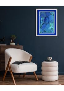 Bild mit Rahmen queence "Abstrakt, Mosaik, blaut&ouml;ne", blau (farbe rahmen: wei&szlig;, farbe bild(er): blau), B:40cm H:50cm T:2cm, Acrylglas, Holz, Bilder, Bild mit Rahmen, Poster mit buntem Acrylglas Passepartout