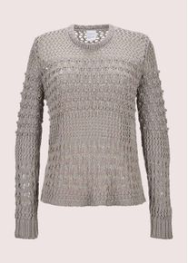 Madeleine Mode Longpullover MADELEINE "Pullover Pullover mit Ajour-Muster", Damen, Gr. 40/42, beige (cappuccino), Obermaterial: 50% Baumwolle CO. 50% Polyacryl PAN., Modern, normal, Pullover Longpullover