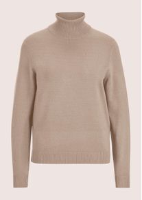 Madeleine Mode Longpullover MADELEINE "Strickpullover Schmaler Feinstrickpullover", Damen, Gr. 48, beige (beige, melange), Obermaterial: 70% Viskose CV. 30% Polyamid PA., Modern, normal, Rollkragen, Pullover Longpullover, Feinstrick