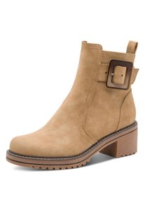 Stiefelette Marco Tozzi, Damen, Gr. 36, beige, Velourslederimitat, kontrastfarbene Details, unifarben, Schuhe Stiefelette, Blockabstz, Herbstboots in veganer Verarbeitung
