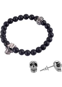 Schmuckset Firetti "Mulitpack Schmuck Geschenk Edelstahl Armband Paar Ohrstecker", schwarz (antikfarben, schwarz, schwarz), Schmuck_Sets, Damen, Edelstahl, Schmuckset, mit Achat