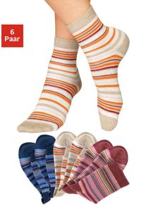 H.I.S. Socken H.I.S, Damen, Gr. 39-42, bunt (2x beige, melange, 2x rot, melange, 2x blau), Baumwolle, Elasthan, Polyamid, geringelt, elastisch, Socken Socken, mit Ringeln, Topseller