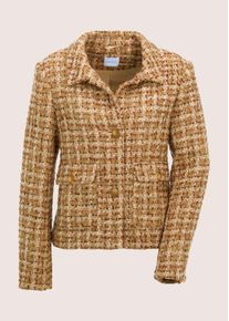 Madeleine Mode Jackenblazer MADELEINE "Tweedblazer Eleganter Businessblazer mit Hemdkragen", Damen, Gr. 38, beige (beige, tabakbraun, multicolor), Obermaterial: 58% Wolle mw. 26% Polyacryl PAN. 11% Polyester PES. 5% Baumwolle CO., Modern, Blazer Jackenblazer, Tweedblazer