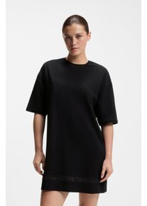 Nachthemd HUGO UNDERWEAR, Damen, Gr. M, N-Gr, schwarz 001, Jersey, Obermaterial: 95% Baumwolle, 5% Elasthan, relaxed fit ca. Mitte Oberschenkel, Rundhals, Kleider Nachthemd, aus Stretch-Baumwolle mit Mesh-Einsatz