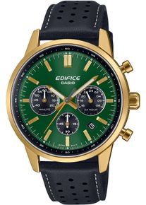 Chronograph CASIO EDIFICE, schwarz (gr&uuml;n, schwarz), Armbanduhren, Herren, Chronograph, Quarzuhr, Armbanduhr, Herrenuhr, Lederarmband, analog, Tag