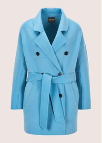 Madeleine Mode Langmantel MADELEINE "Kurzmantel Eleganter Zweireiher aus feiner Wolle", Damen, Gr. 38, blau (rauchblau), Obermaterial: 100% Wolle WO., Modern, M&auml;ntel Langmantel, Doubelface, reine Wolle