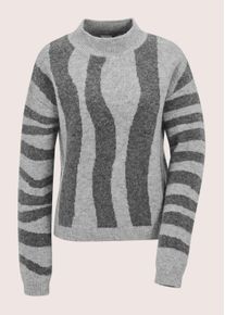 Madeleine Mode Longpullover MADELEINE "Jacquard-Pullover Stilvoller Strickpullover mit modernem Allover-Muster", Damen, Gr. 48, grau (bleigrau, silbergrau, melange), Obermaterial: 46% Polyamid PA. 38% Wolle mw. 16% Alpaka WP., Modern, Pullover Longpullover, Jacquard-Strick