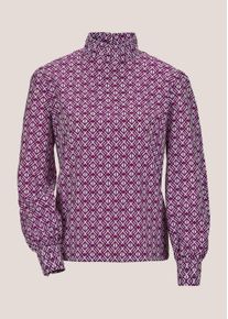 Madeleine Mode Langarmbluse MADELEINE "Bluse Bedruckte Bluse zum Schl&uuml;pfen", Damen, Gr. 42, lila (brombeere, wei&szlig;), Obermaterial: 100% Polyester PES., Modern, normal, Blusen Langarmbluse