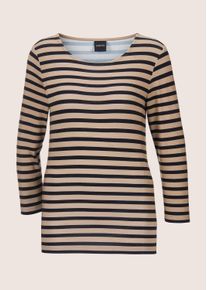 Madeleine Mode 3/4-Arm-Shirt MADELEINE "Shirt Ringelshirt mit U-Boot-Ausschnitt, Halbarm", Damen, Gr. 34, schwarz (caramel, schwarz), Obermaterial: 95% Viskose CV. 5% Elasthan EL., Modern, normal, Shirts 3/4-Arm-Shirt, Ringelshirt mit 3/4-Arm