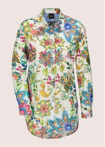 Madeleine Mode Langarmbluse MADELEINE "Hemdbluse Sommerbluse mit floralem Muster", Damen, Gr. 38, blau (t&uuml;rkisblau, wei&szlig;, multicolor), Obermaterial: 100% Baumwolle CO., Modern, gerade, Blusen Langarmbluse, Unikatprint