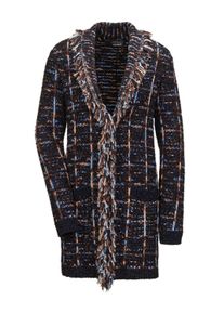 Strickjacke GOLDNER "Kurzgr&ouml;&szlig;e Kurzgr&ouml;&szlig;e - Fransenstrickjacke", Damen, Gr. 21, blau (marine, gemustert), Obermaterial: 74% Polyacryl PAN. 26% Polyester PES., figurumspielend, Rippe, Strickjacken Strickjacke, Ohne