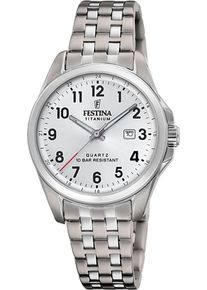 Quarzuhr Festina "Calendario Titanium", silber (titansilberfarben, silberfarben), Armbanduhren, Damen, Quarzuhr, Armbanduhr, Damenuhr, analog, Tag