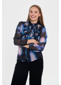 R&uuml;schenbluse Saint Tropez "LiljaSZ Crinkle LS Shirt", Damen, Gr. L, schwarz mirage mist, Web, Obermaterial: 100% Polyester, unifarben, regular fit normal, Blusen R&uuml;schenbluse, Kunstfaser, Regular fit