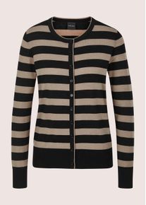 Madeleine Mode Strickjacke MADELEINE "Strickjacke Langarm Cardigan mit Streifen, Schurwolle", Damen, Gr. 34, schwarz (berber, schwarz), Obermaterial: 100% Schurwolle WV., Modern, figurbetont, Strickjacken Strickjacke, Batikprint