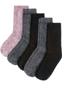 Kuschelsocken bonprix "Thermo Frottee Socken mit Bio-Baumwolle (5er Pack)", Damen, Gr. 35-38, schwarz (schwarz, dunkelrot meliert), Baumwollmischung, meliert, unifarben, Socken Kuschelsocken, f&uuml;r kalte Tage, mit Thermo Frottee, bequeme Passform