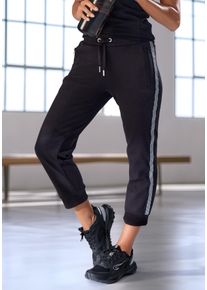 H.I.S. Relax-Caprihose H.I.S, Damen, Gr. L (44/46), N-Gr, schwarz, Interlock, Obermaterial: 100% Baumwolle, unifarben mit Farbeinsatz, bequem ca. Mitte Wade, Hosen Relax-Caprihose, mit seitlichen Tapestreifen, Topseller