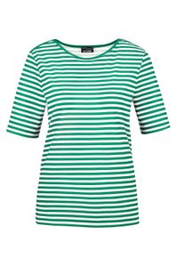 Kurzarmshirt GOLDNER "Stilvolles Streifenshirt f&uuml;r Damen", Damen, Gr. 52, gr&uuml;n (gr&uuml;n, wei&szlig;, geringelt), Obermaterial: 92% Viskose CV. 8% Elasthan EL., gerade, U-Boot-Ausschnitt, Gerade, Shirts Kurzarmshirt, Blende