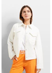 Langjacke Bugatti, Damen, Gr. 40, beige (ecru), 63% Polyester, 33% Viskose, 4% Elasthan, normal, gerader Abschluss, Jacken Langjacke, mit aufgesetzten Brusttaschen