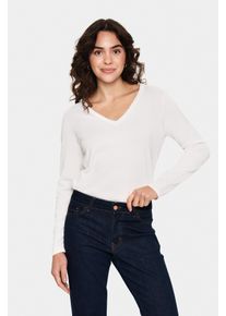 Strickpullover Saint Tropez "MilaSZ LS V-Neck Pullover", Damen, Gr. XS, ice, Strick, Obermaterial: 70% Viskose, 30% Polyester, unifarben, regular fit h&uuml;ftlang, V-Ausschnitt, Pullover Strickpullover, Viskosemischung, Regular fit