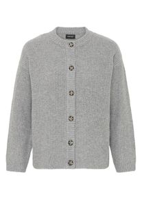 Strickjacke oxmo "Strickjacke OXBMMOLARA CARDIGAN", Damen, Gr. XS, grau (mid grau melange), Obermaterial: 93% Polyester PES. 5% Wolle mw. 2% Elasthan EL., Strickjacken Strickjacke