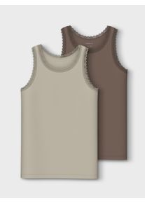 Unterhemd name it "NKFTANK TOP 2P PEYOTE LACE NOOS", M&auml;dchen, Gr. 116, N-Gr, beige (peyote), Jersey, Obermaterial: 95% Baumwolle, 5% Elasthan, unifarben, normal, Rundhals, Unterhemden Unterhemd