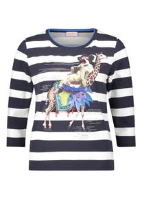Rundhalsshirt Betty Barclay "Basic Shirt mit Aufdruck", Damen, Gr. 48, blau (dunkelblau, wei&szlig;), Obermaterial: 95% Baumwolle CO. 5% Elasthan EL., Shirts Rundhalsshirt