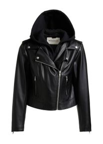Lederimitatjacke Khujo "Lederimitatjacke Yael", Damen, Gr. M, schwarz, Obermaterial: 100% Polyester PES. Obermaterial: Futter: 100% Polyester PES., gerade, &Auml;rmel mit &Auml;rmelschlitz normaler Saum, Jacken Lederimitatjacke, Klassische Kunstlederjacke mit abnehmbarer Kapuze