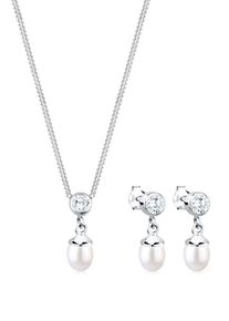 Ohrring und Ketten Set Elli "Schmuckset Zirkonia S&uuml;&szlig;wasserzuchtperlen Wei&szlig; 925 Sterling Silber" Gr. 45, wei&szlig;, Schmuck_Sets, Herren, Blacklist, Silber 925 (Sterlingsilber), Ohrring und Ketten Set