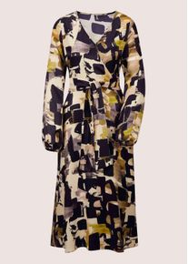 Madeleine Mode Midikleid MADELEINE "Kleid Kleid mit Bindeg&uuml;rtel", Damen, Gr. 42, N-Gr, schwarz (schwarz, multicolor), Obermaterial: 100% Viskose CV., Modern, normal, Kleider Midikleid