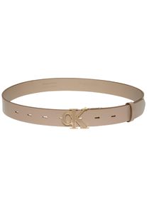 Lederg&uuml;rtel Calvin Klein "ROUND CK BUCKLE 30MM BELT INLAY", Damen, Gr. 80, desert taupe, antique light gold, Web, Rindsleder, unifarben, G&uuml;rtel Lederg&uuml;rtel, Gr&ouml;&szlig;enverstellbar mit Metallschlie&szlig;e