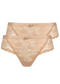 Brasilslip LISCA "2er Pack Damen Brazilian Slip Evelyn", Damen, Gr. 42, beige (sweet almond), Spitze, Obermaterial: 80% Polyamid PA. 20% Elasthan EL., Unterhosen Brasilslip