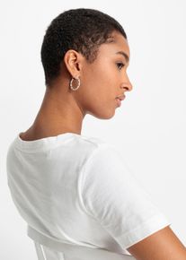 T-Shirt bonprix "Bedrucktes T-Shirt aus Baumwolle", Damen, Gr. 36/38 (S), wei&szlig; (wei&szlig; bedruckt), Obermaterial: 100% Baumwolle, loose fit, Shirts T-Shirt, Loose Fit, Kurzarm-Design, aus Baumwolle, mit farbenfrohem Print