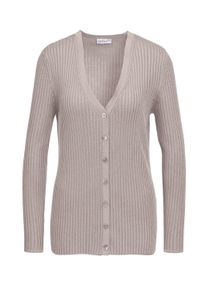 Strickjacke GOLDNER "Kurzgr&ouml;&szlig;e Edle Strickjacke in Rippenstruktur", Damen, Gr. 24, beige (taupe), Obermaterial: 65% Polyacryl PAN. 35% Polyester PES., Sonstiges, Strickjacken Strickjacke, Mit echten Perlmuttkn&ouml;pfen